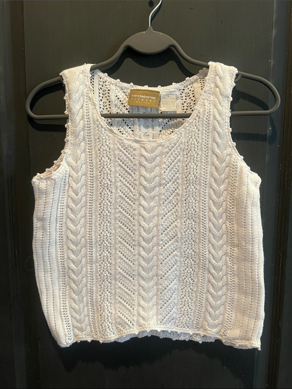 Liz Claiborne Cream Crochet Cable-Knit Tank